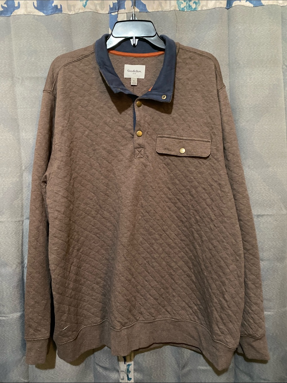 Goodfellow & Co Brown Quilted Pullover with Navy Collar